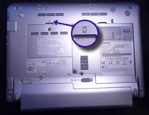 The chip icon on the laptop RAM compartment