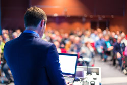 Speaking at a conference