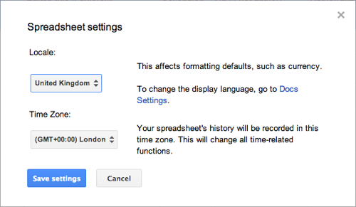 Google drive regional settings