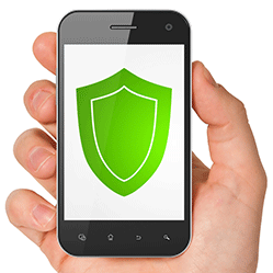 Three quick tips for mobile security/Mobile phone with shield icon{{}}