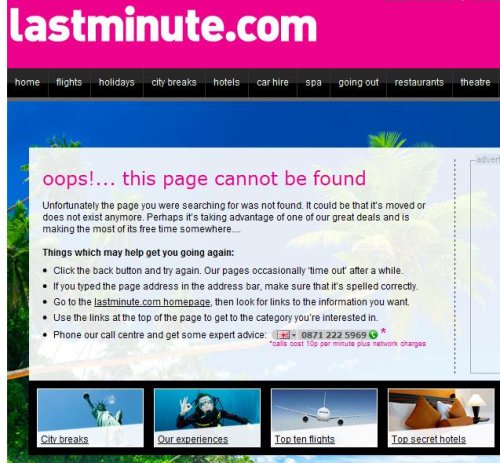 Lastminute.com error page